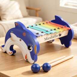 Personalized Dolphin Wooden Xylophone - Custom Name Baby Musical Toy Montessori Toddler Music Gift Ocean Themed Nursery Decoration