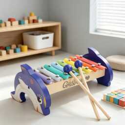 Personalized Dolphin Wooden Xylophone - Custom Name Baby Musical Toy Montessori Toddler Music Gift Ocean Themed Nursery Decoration - thumbnail 4