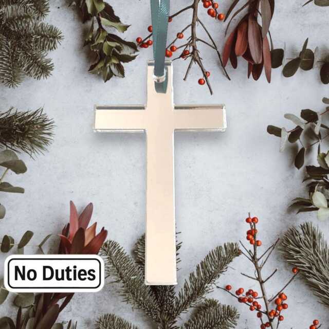 Cross Christmas Tree Decorations, Many Colour Choices & Woods, Bespoke Shapes & Sizes Made - image 1