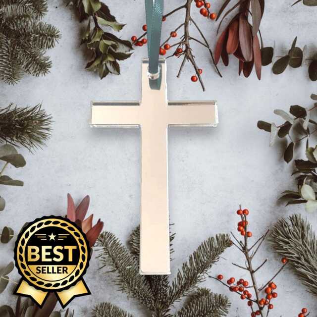 Cross Christmas Tree Decorations, Many Colour Choices & Woods, Bespoke Shapes & Sizes Made - image 1