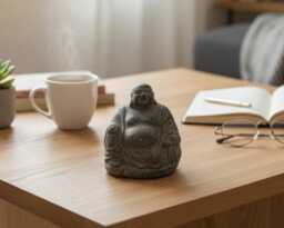 Laughing Buddha 4 Inch/10 cm, Jizo Sculpture, Home Decor, Gift For Mom, Zen Buddha, Children Guardian, Traveler Guardian