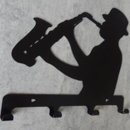 Jazz Man Playing Saxophone Silhouette Key Hook Rack - Music Metal Wall Art - thumbnail 2