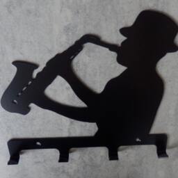 Jazz Man Playing Saxophone Silhouette Key Hook Rack - Music Metal Wall Art - thumbnail 3