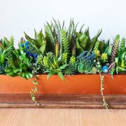 Faux Succulent Planter Artificial Foliage Wooden Centrepiece, Natural Modern Home Decor - thumbnail 2