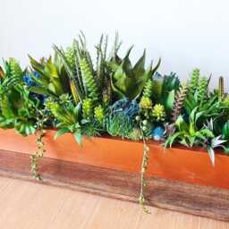 Faux Succulent Planter Artificial Foliage Wooden Centrepiece, Natural Modern Home Decor - thumbnail 4