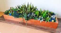 Faux Succulent Planter Artificial Foliage Wooden Centrepiece, Natural Modern Home Decor - thumbnail 1