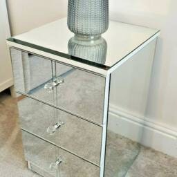 3 Drawer Bedside Unit Mirror Glass Bedroom Side Cabinet Chest White Edge Handmade Ready Assembled - thumbnail 3