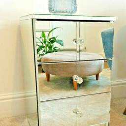 3 Drawer Bedside Unit Mirror Glass Bedroom Side Cabinet Chest White Edge Handmade Ready Assembled - thumbnail 2