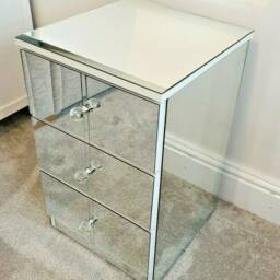 3 Drawer Bedside Unit Mirror Glass Bedroom Side Cabinet Chest White Edge Handmade Ready Assembled - thumbnail 4