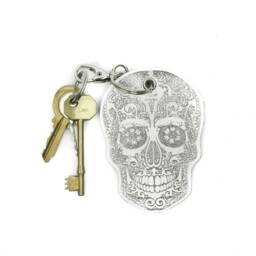Handmade Leather Skull Bag Charm - Shimmering Key Ring - thumbnail 2