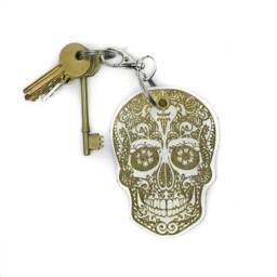Handmade Leather Skull Bag Charm - Shimmering Key Ring - thumbnail 1