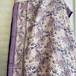 Quilted Pure Cotton Reversible Bed Throw King Size Summer Indian Quilt - Handmade Handprint Country Lavender Purple White Romance Floral - thumbnail 4