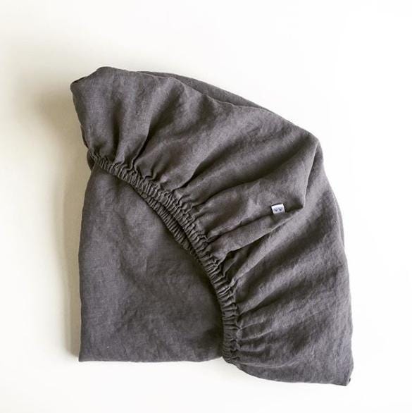 Gray Linen Fitted Sheet Stone Washed Baby Crib Bedding - image 1
