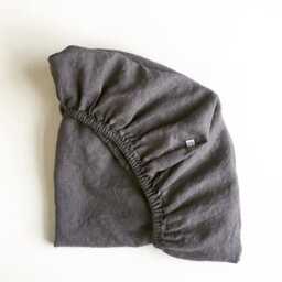 Gray Linen Fitted Sheet Stone Washed Baby Crib Bedding