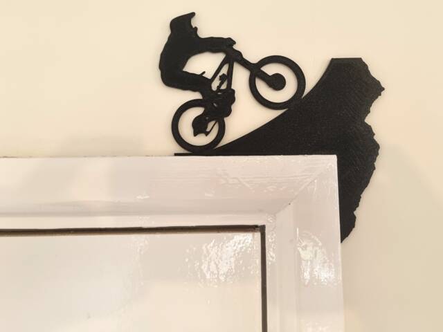 Mountain Biker Jumping Door Topper Decoration - Biking Downhill Decor/Wall Art Cycling Stunt On Top Corner Of Frame Gift For Mtb - image 1