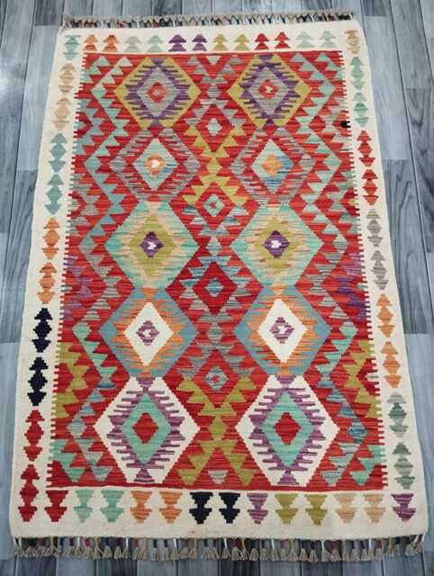 Classic Rug, Handmade Artisan Afghan Turkish Scandinavian Navajo Bohemian Wool Flatweave Multicolour Kilim Rug 153x105 cm - image 1