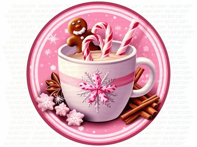 Pink Cocoa Christmas Sign, Wreath Sweet Christmas Xmas, Wreath, Drink, Pink Sign - image 1