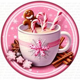 Pink Cocoa Christmas Sign, Wreath Sweet Christmas Xmas, Wreath, Drink, Pink Sign - thumbnail 2