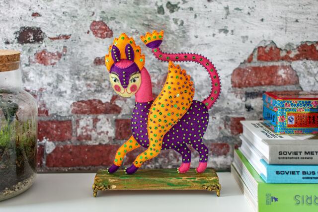 Mystic Cat-Lioness - Handmade Felt Sculpture, Oriental Fantasy Creature, Whimsical Textile Art - image 1