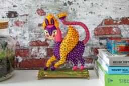 Mystic Cat-Lioness - Handmade Felt Sculpture, Oriental Fantasy Creature, Whimsical Textile Art