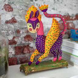Mystic Cat-Lioness - Handmade Felt Sculpture, Oriental Fantasy Creature, Whimsical Textile Art - thumbnail 3