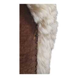 Handmade Cream Sheepskin Bedroom Chair Brown Leather Accent, UK Made - thumbnail 4