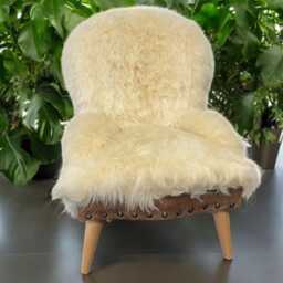 Handmade Cream Sheepskin Bedroom Chair Brown Leather Accent, UK Made - thumbnail 1