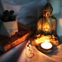 Buddha Concrete Tea Light Holder, Philosopher Candle Buddhism, Shrine, Altar, Yoga, Meditation Gift, Gold - thumbnail 3