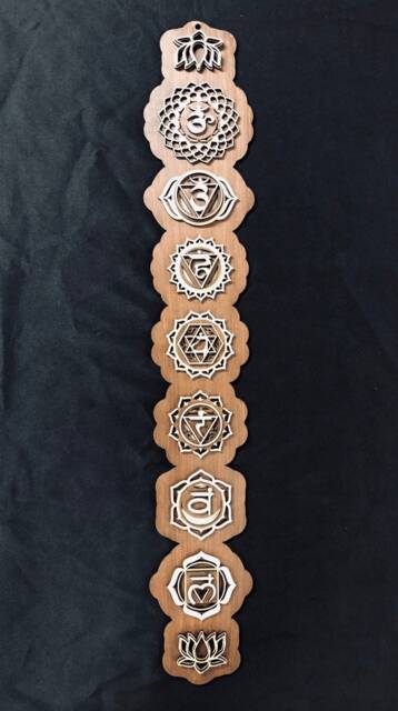 "Chakra Wooden Wall Art Laser Cut Birch Wood, Yoga Decor - 34"" X 6" - image 1