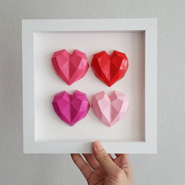 3D Heart Wall Art, Handmade Diamond Cut Plaster Decor, Modern Pop Art Shadow Box, Pink Red Framed Sculpture, Unique Anniversary Gift - image 1