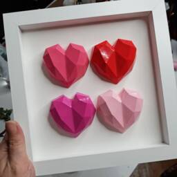 3D Heart Wall Art, Handmade Diamond Cut Plaster Decor, Modern Pop Art Shadow Box, Pink Red Framed Sculpture, Unique Anniversary Gift - thumbnail 4