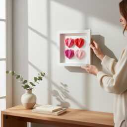 3D Heart Wall Art, Handmade Diamond Cut Plaster Decor, Modern Pop Art Shadow Box, Pink Red Framed Sculpture, Unique Anniversary Gift - thumbnail 2