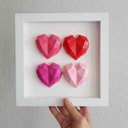 3D Heart Wall Art, Handmade Diamond Cut Plaster Decor, Modern Pop Art Shadow Box, Pink Red Framed Sculpture, Unique Anniversary Gift - thumbnail 1