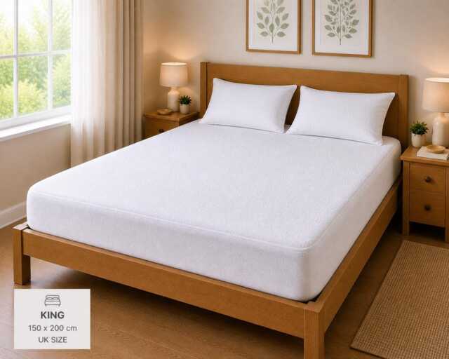 Terry Waterproof Mattress Protector, Soft Breathable Fitted Cover, Silent Bed Spill Proof Cover UK Sizes - image 1