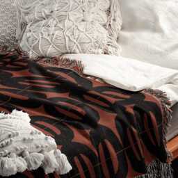 Rust & Charcoal Geometric Woven Throw Blanket - Mid-Century Modern Style - thumbnail 3
