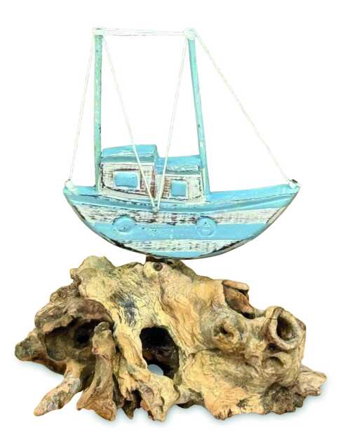 Shipwrecked Wooden Boat On Rocks Nautical Sculpture - image 1