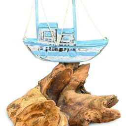 Shipwrecked Wooden Boat On Rocks Nautical Sculpture - thumbnail 2