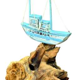 Shipwrecked Wooden Boat On Rocks Nautical Sculpture - thumbnail 3