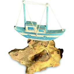 Shipwrecked Wooden Boat On Rocks Nautical Sculpture - thumbnail 4