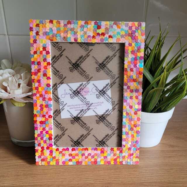 Colourful Flower Shaped Sequin Photo Frame 5 X 7 Inches - image 1