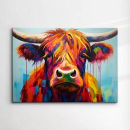 Highland Cow Animal Abstract Oil Painting Colourful Paint Splatter Style Wall Art Framed Canvas Poster Print, Home/Office Room Decor Gifts - thumbnail 3