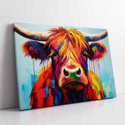 Highland Cow Animal Abstract Oil Painting Colourful Paint Splatter Style Wall Art Framed Canvas Poster Print, Home/Office Room Decor Gifts - thumbnail 2