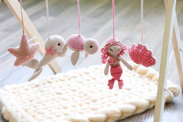 Baby Play Gym Toys. Hanging Toy For Baby Gym. Pink Mermaid Toys - image 1