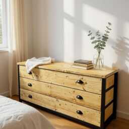 Industrial Chest Of Drawers - Solid Wood Dresser Steel Frame Bedroom Storage Reclaimed Sideboard With Customizable - thumbnail 3