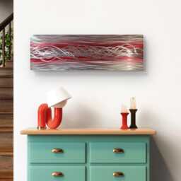 Modern Abstract Metal Wall Art, Red & Silver - thumbnail 1