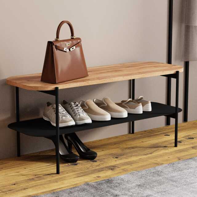Loft Oak Seat With Shoe Storage, Industrial Bench For The Hallway Kludo, Narrow Rack, Shelf, Kludo - image 1
