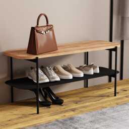 Loft Oak Seat With Shoe Storage, Industrial Bench For The Hallway Kludo, Narrow Rack, Shelf, Kludo
