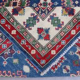 5x7 Navy Blue Kazak Area Rug, Afghan Hand Knotted Natural Dyes Wool Geometric Oriental Turkmen Tribal Bedroom Kitchen Carpet - thumbnail 4