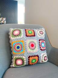 Handmade Granny Square Pillow Cover Multicolor Crochet Afghan Cushion - thumbnail 1