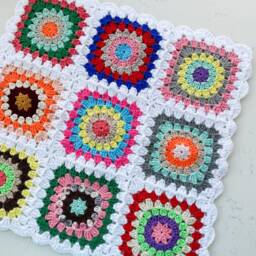 Handmade Granny Square Pillow Cover Multicolor Crochet Afghan Cushion - thumbnail 2